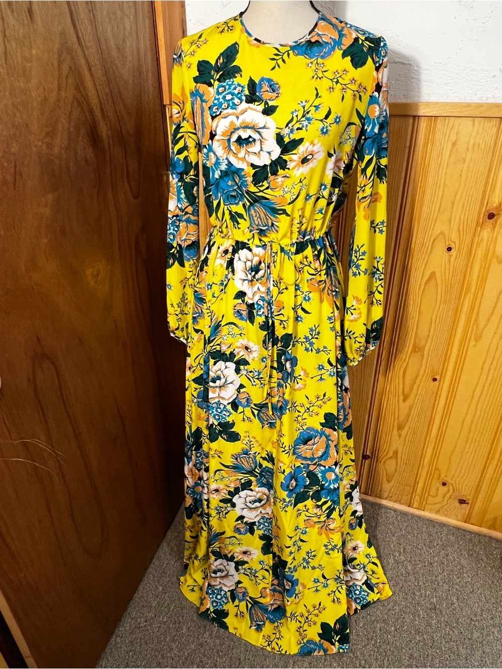 Diane Von Furstenberg Silk Bournier Acid Yellow Floral Print Maxi Dress Sz-4 - Picture 2 of 12